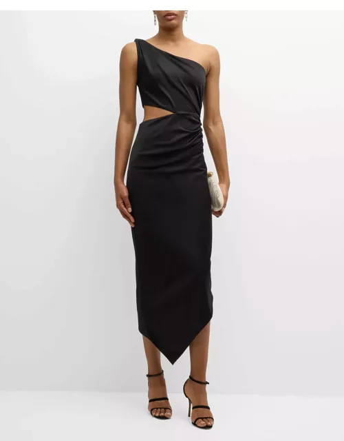 Vania One-Shoulder Cutout Sleeveless Midi Dres