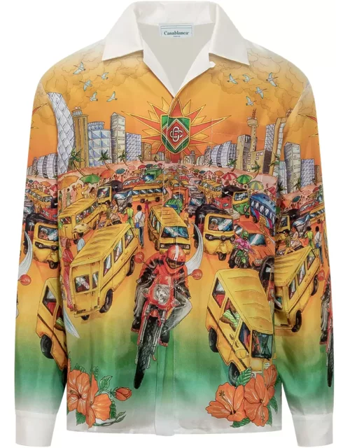 Casablanca Silk Shirt With Traffic Print