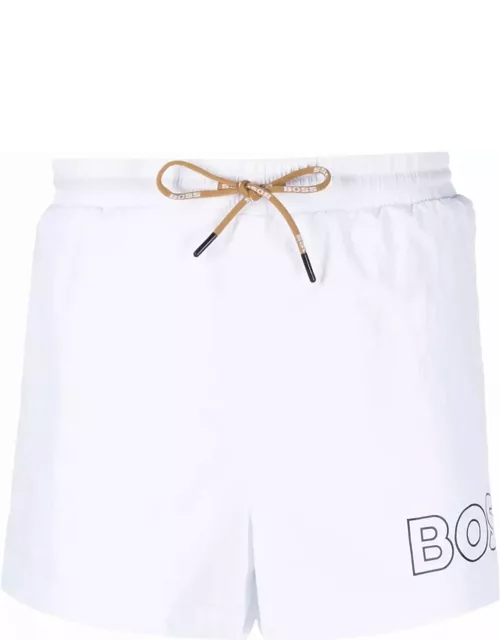 Hugo Boss White Quick-drying Beach Boxers With Profiled Logo