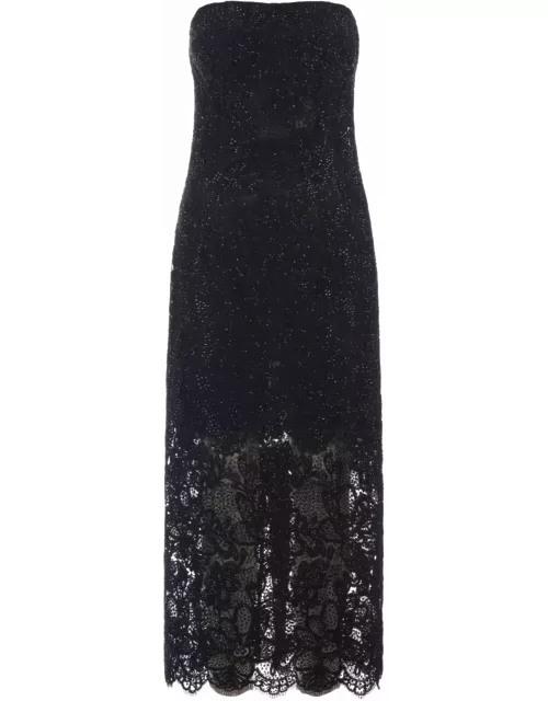 Ermanno Scervino Midi Dress In Black Lace With Crystal