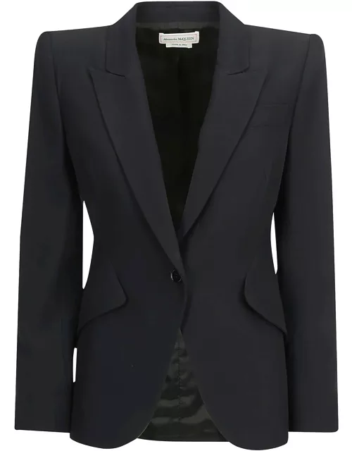 Alexander McQueen Black Jacket In Thin Crepe With Pointed Shoulder