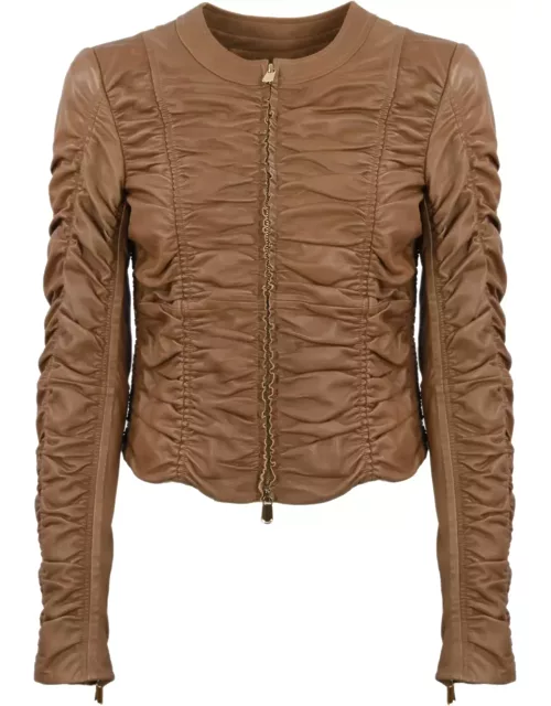 Pinko Ruched Detail Leather Jacket