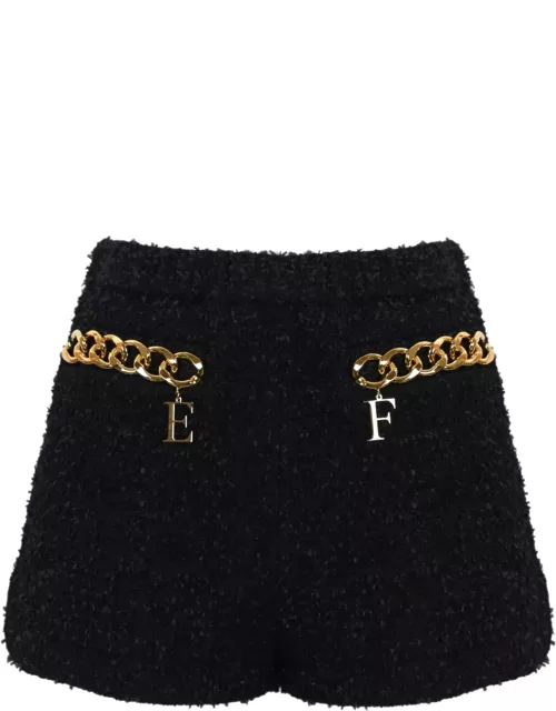 Elisabetta Franchi Tweed Shorts With Logo Chain