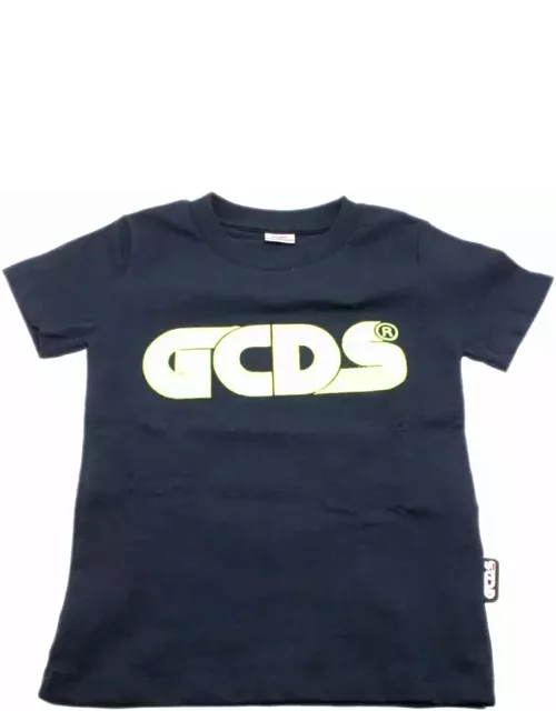 GCDS Short-sleeved Crew Neck T-shirt With Fluorescent Lettering And Profile