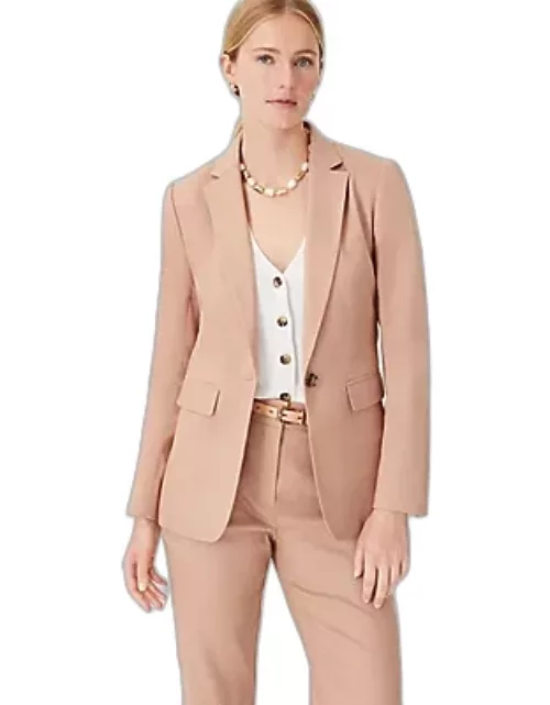 Ann Taylor The Long One Button Notched Fitted Blazer in Linen Twil