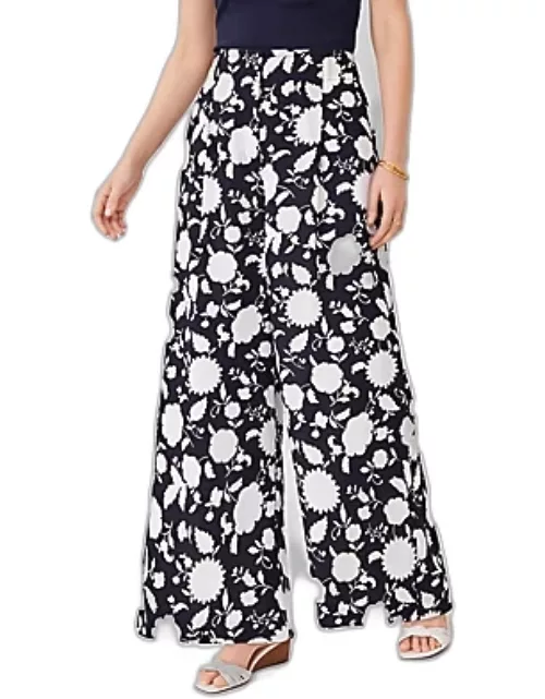 Ann Taylor The Tie Waist Pleated Wide Leg Ankle Pant in Flora