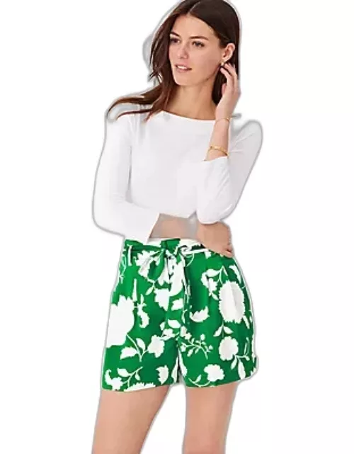 Ann Taylor Tie Waist Pleated Shorts in Floral Satin