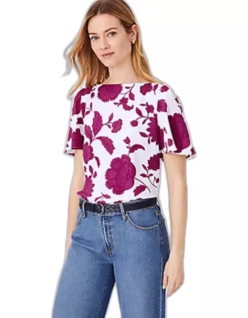 Ann Taylor Floral Mixed Media Angel Sleeve Top