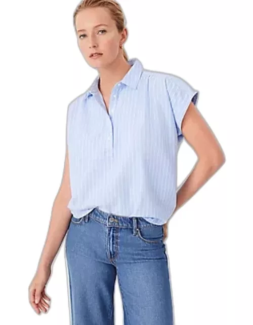 Ann Taylor AT Weekend Striped Cotton Shirred Shirt