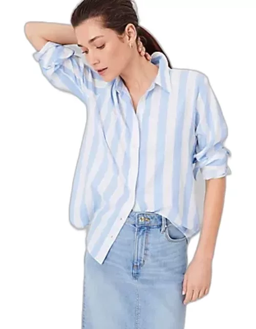 Ann Taylor AT Weekend Striped Linen Blend Relaxed Shirt