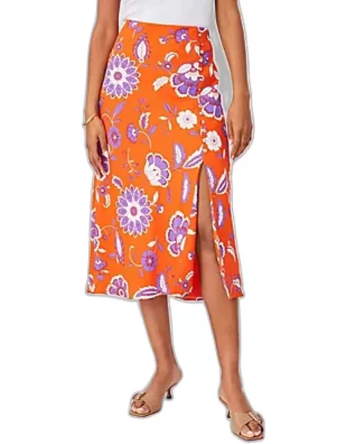 Ann Taylor Floral Button Slit Midi Slip Skirt