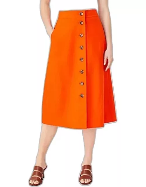 Ann Taylor Linen Blend Button Midi Skirt