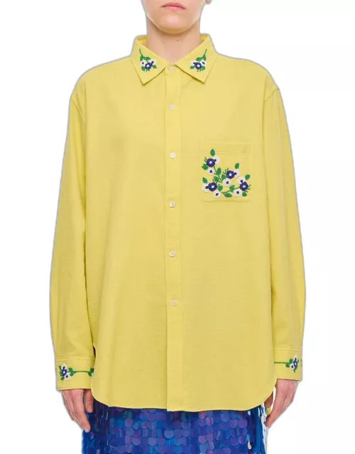 Bode New York Beaded Chicory Ls Cotton Shirt Yellow