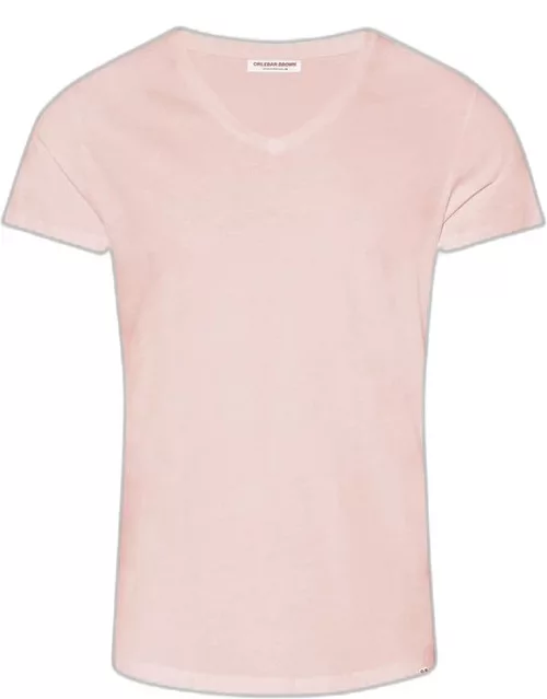 Ob-V - Tailored Fit V-neck T-Shirt In Pink Sand