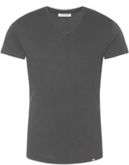 Ob-V - Tailored Fit V-neck T-Shirt In Storm Grey