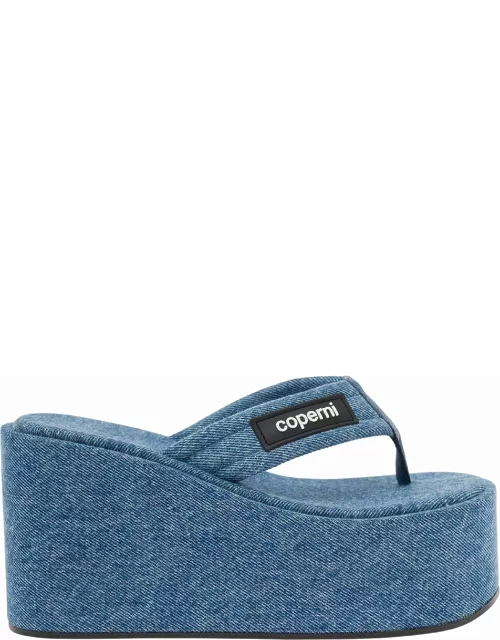 Coperni Light Blue Sandals With Wedge And Logo Patch In Denim Woman