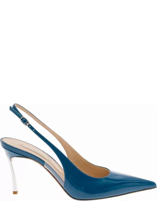 Casadei Light Blue Slingback Pumps With Blade Heel In Patent Leather Woman