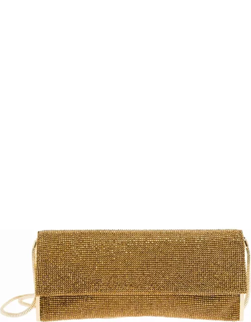 Benedetta Bruzziches kate Gold Clutch With All-over Rhinestone In Mesh Woman