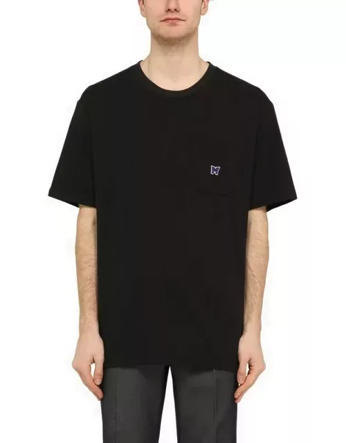 Black crew-neck t-shirt with embroidery
