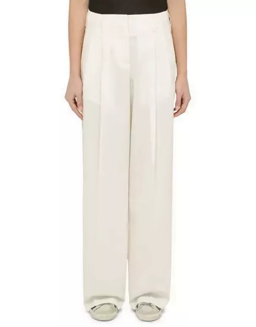 White wool-blend wide trouser
