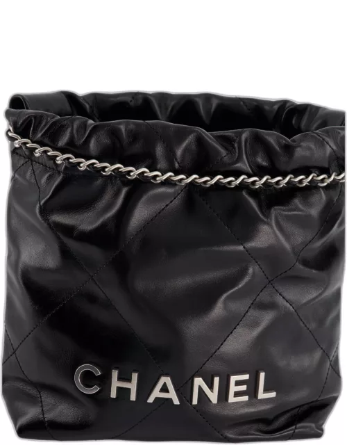 Chanel Mini 22 Bag in Black Shiny Calfskin with Silver Hardware