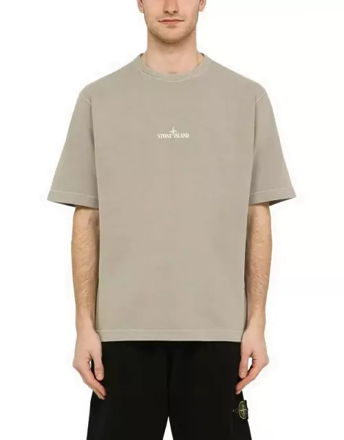 Dust-coloured cotton T-shirt with logo