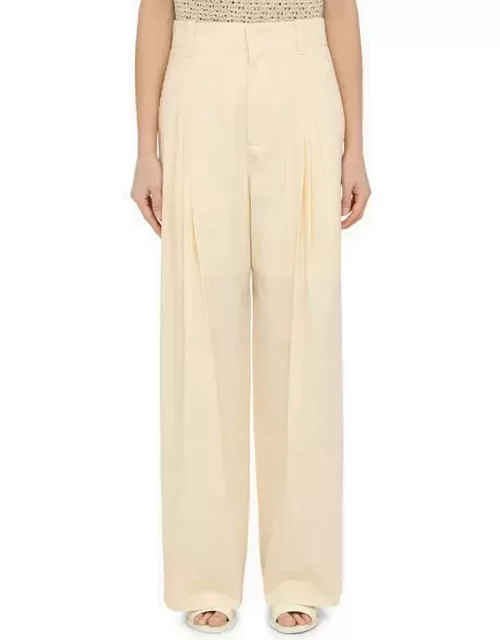 Beige cotton and silk wide trouser