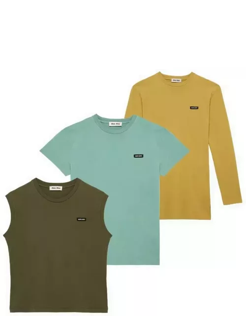 Set of three cedar/jade/military cotton t-shirt