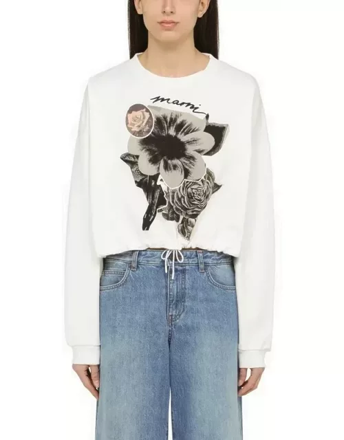 White cotton sweatshirt with floral collage print