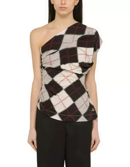 One-shoulder Andalouse shirt in checked cotton