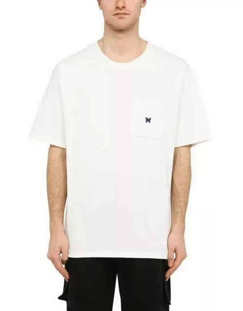 White crew-neck t-shirt with embroidery