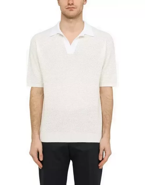 White perforated short-sleeved polo shirt