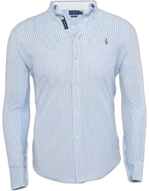 Ralph Lauren Blue Striped Cotton Knit Oxford Button Down Shirt
