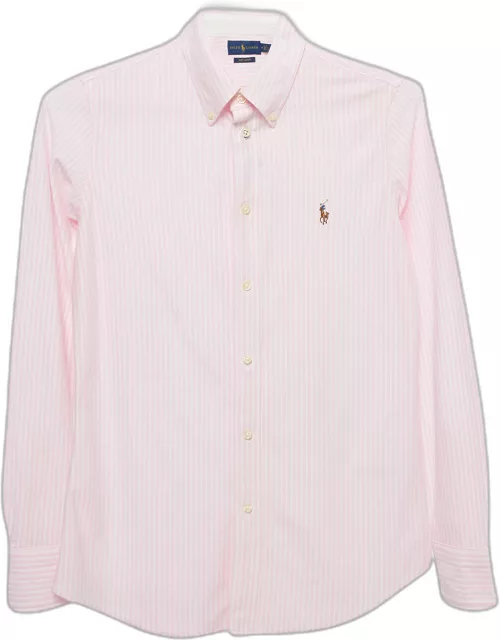 Ralph Lauren Pink Striped Cotton Knit Oxford Button Down Shirt