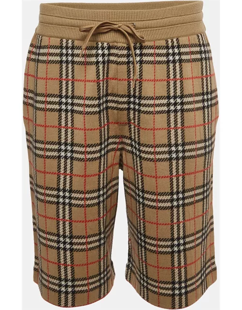 Burberry Beige Checked Merino Wool Drawstring Shorts