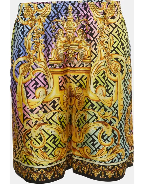 Fendi X Versace Monogram Baroque Print Silk jogger Shorts