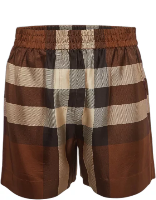 Burberry Brown Exploded Checked Silk Elasticated Waist Shorts