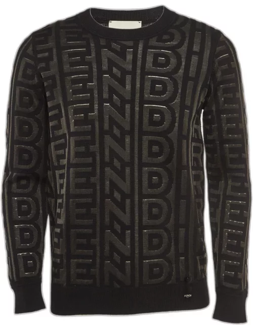 Fendi X Marc Jacobs Black Logo Intarsia Knit Crew Neck Sweatshirt