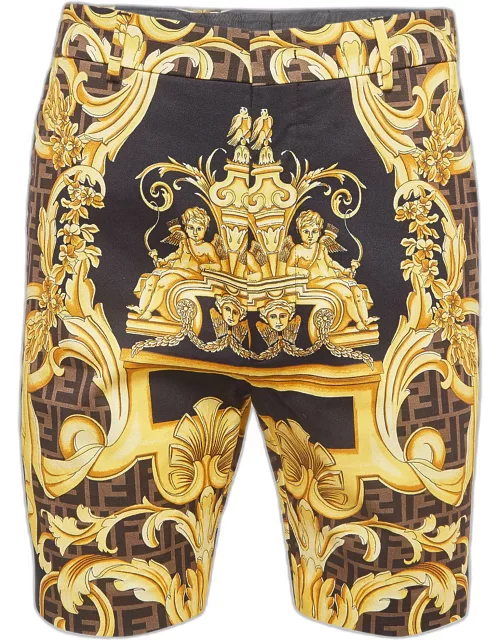 Fendi x Versace Black/Yellow Baroque Print Cotton Bermuda Shorts