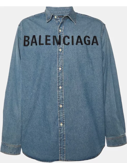 Balenciaga Blue Denim Logo Embroidered Over