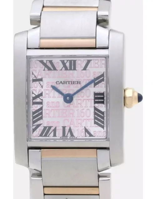 Cartier Pink 18K Rose Gold Stainless Steel Tank Francaise SM W51036Q4 Women's Watch 20M