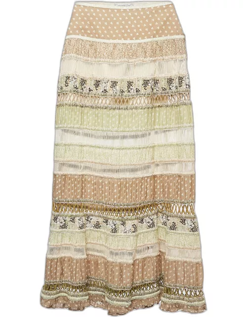 Sportmax Multicolor Floral Print Crochet and Cotton Tiered Maxi Skirt