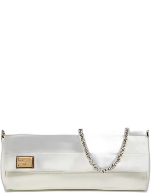 Dolce & Gabbana Off White Patent Leather Miss Martini Chain Clutch