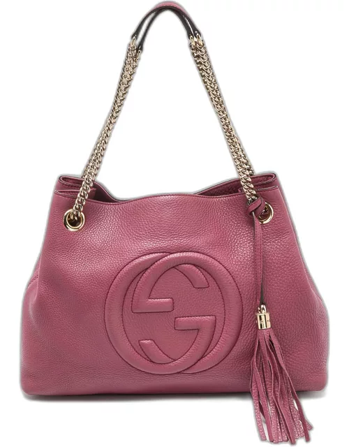 Gucci Pink Pebbled Leather Medium Soho Chain Tote