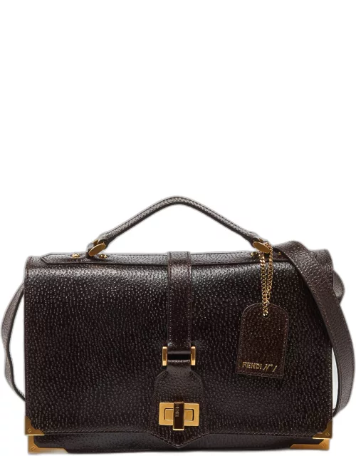 Fendi Dark Brown Textured Leather Classico No.1 Top Handle Bag