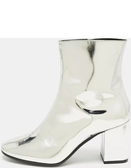 Balenciaga Silver Patent Leather Zip Ankle Boot