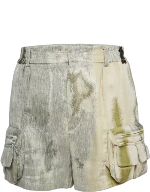 Fendi Multicolor Abstract Print Linen Blend Cargo Shorts