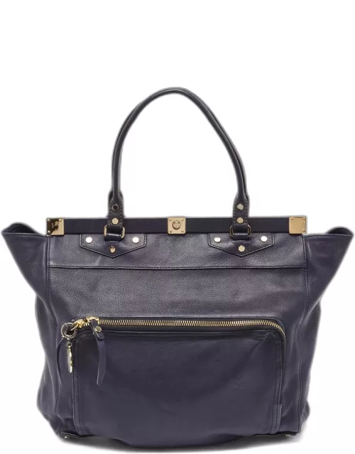 Lanvin Navy Blue Leather Magnetic Frame Tote