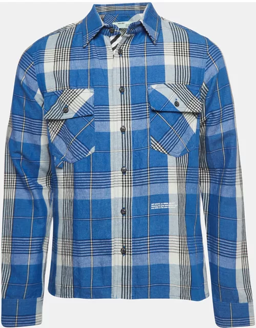 Off-White Blue Checked Linen-Blend Shirt
