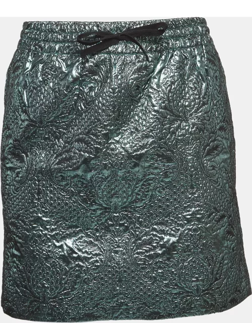 Zadig & Voltaire Metallic Blue Floral Textured Lurex Drawstring Mini Skirt